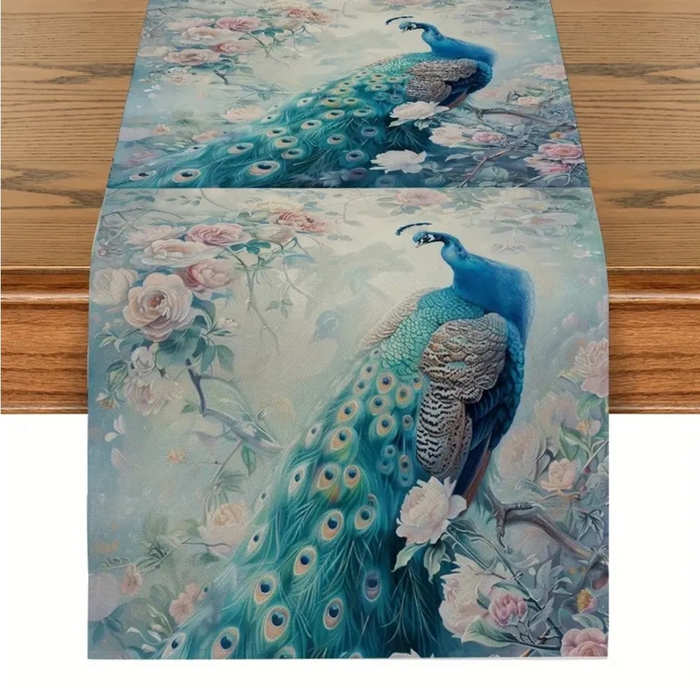 Vibrant Botanical Peacock #3 Table Runner (71” x 13”)